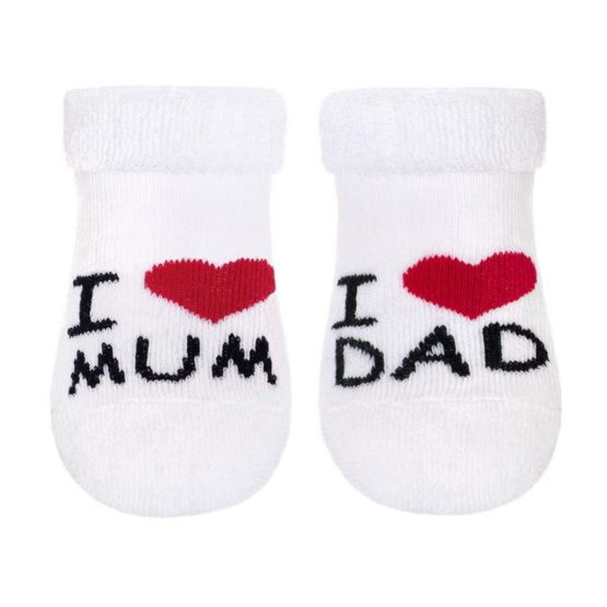 Dojčenské froté ponožky New Baby biele I Love Mum and Dad