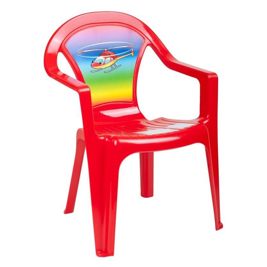 Detský záhradný nábytok – Plastová stolička červená vrtulník