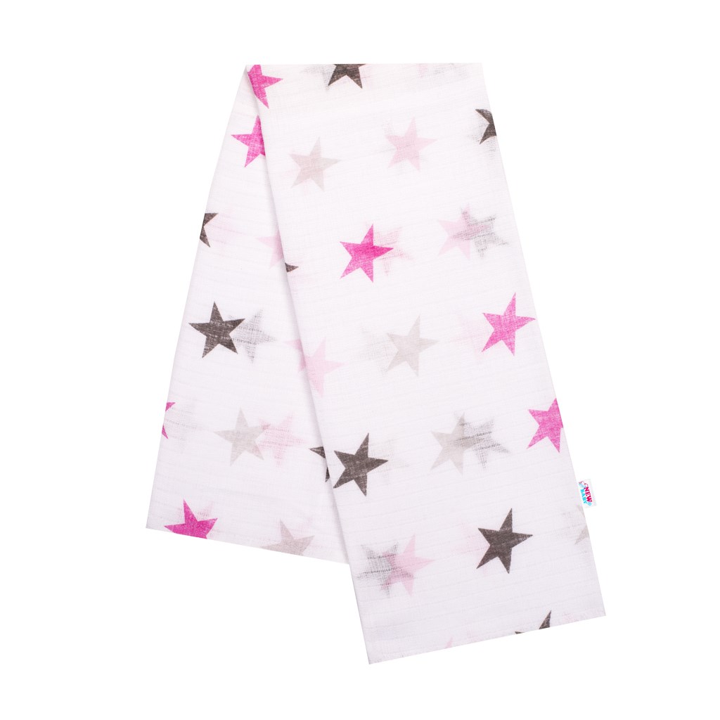 Bavlnená plienka s potlačou New Baby biela s ružovými hviezdami