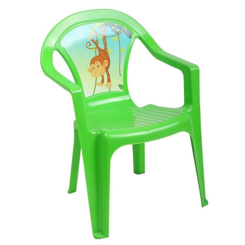 Detský záhradný nábytok – Plastová stolička zelená opica