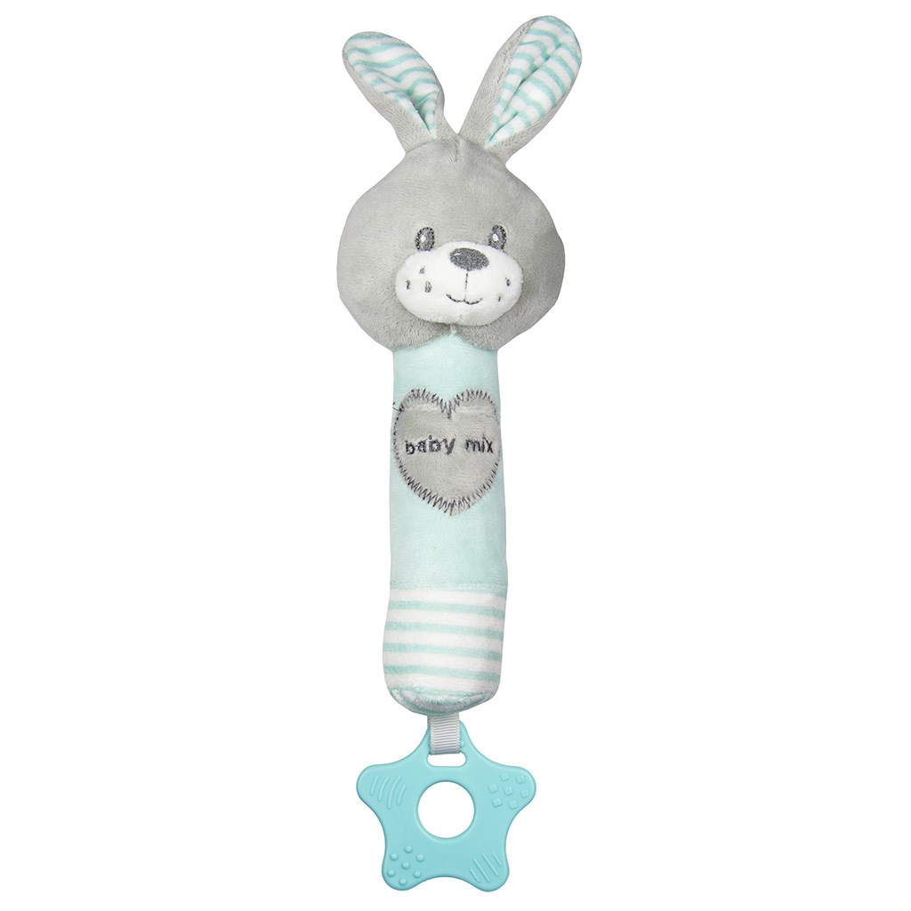 Detská pískacia plyšová hračka s hryzátkom Baby Mix králik mätový