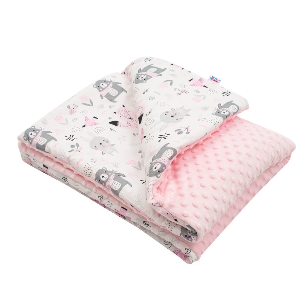 Detská deka z Minky s výplňou New Baby Medvedíkovia ružová 80×102 cm