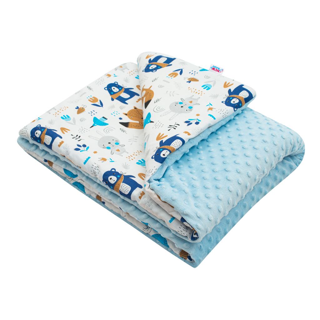 Detská deka z Minky s výplňou New Baby Medvedíkovia modrá 80×102 cm