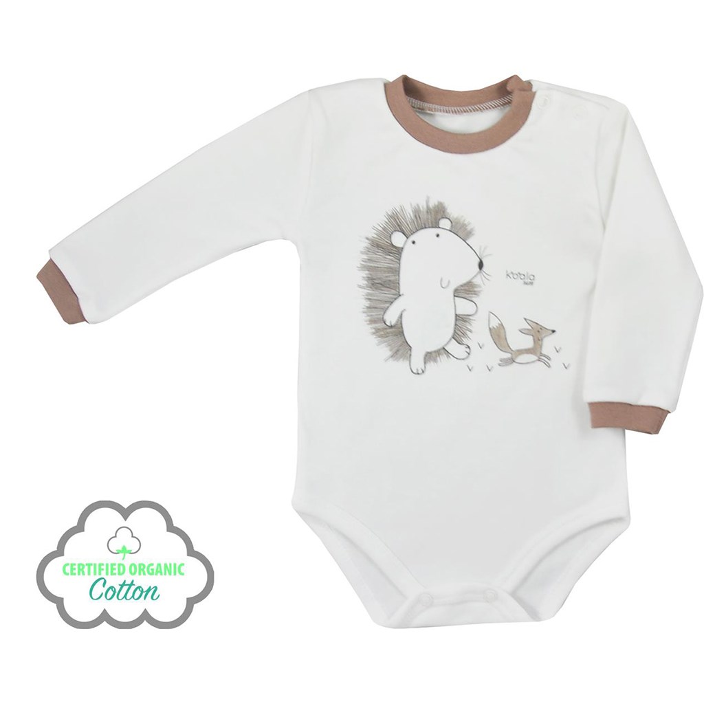 Dojčenské body s dlhým rukávom z organickej bavlny Koala Lesný Priateľ béžové