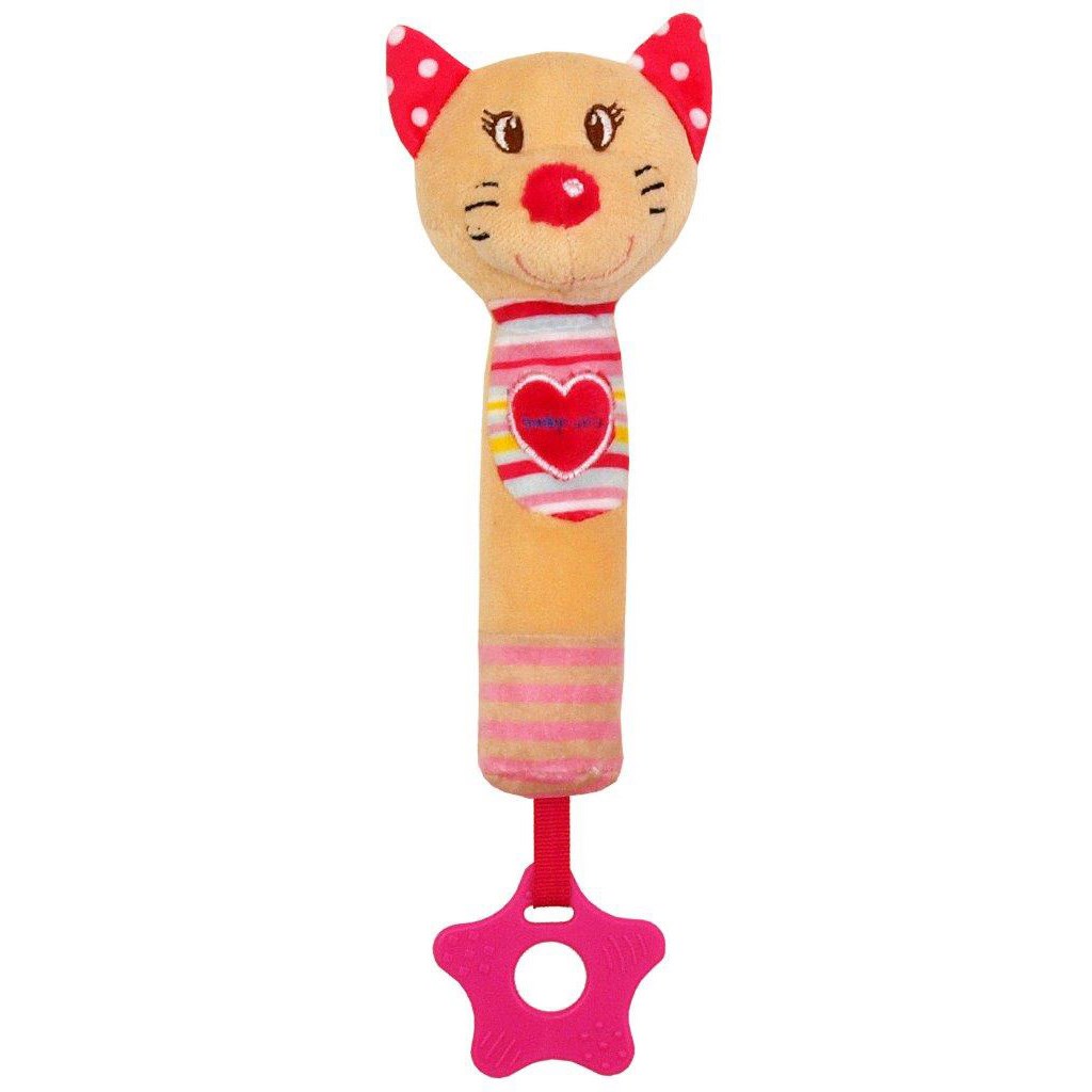 Detská pískacia plyšová hračka s hryzátkom Baby Mix mačka