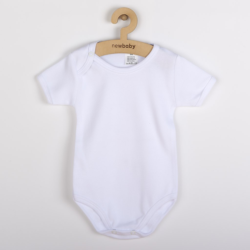 Luxusné bavlnené body krátky rukáv New Baby – biele
