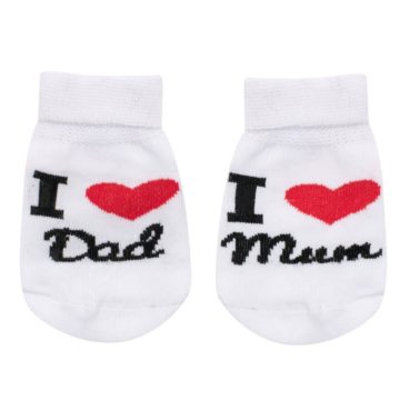 Dojčenské bavlnené ponožky New Baby I Love Mum and Dad biele