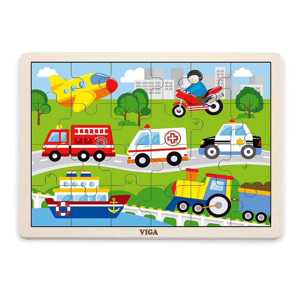 Detské drevené puzzle Viga Vozidla