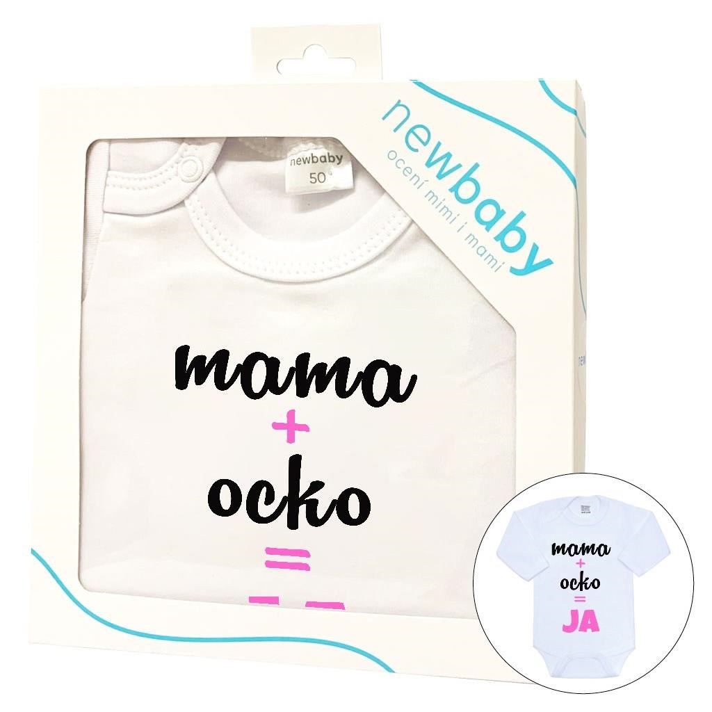 Body s potlačou New Baby mama plus ocko rovná sa JA – darčekové balenie